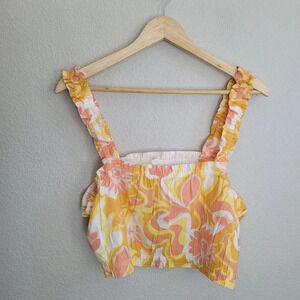 New BP. Cropped Blouse Top XL Multicolor Cotton Floral Sleeveless Square Neck